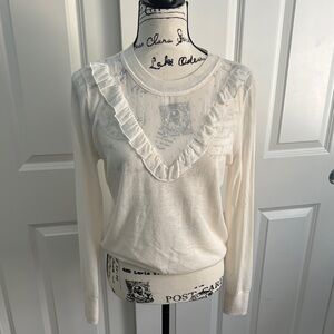 LOFT Cream Ruffled Long Sleeve Cowl Sweater